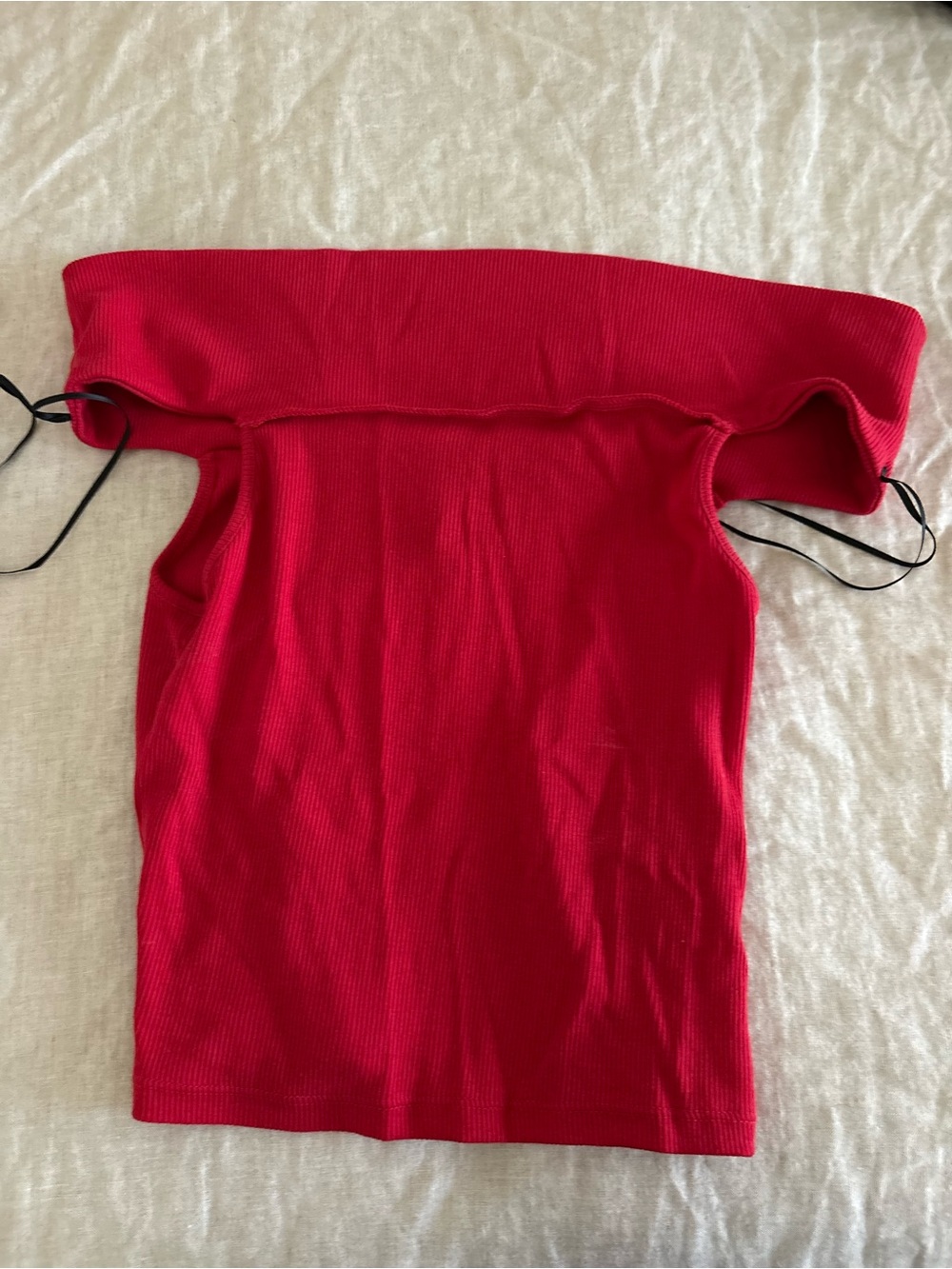 Red Ribbed Off-Shoulder Women's top - Picture 3 of 4